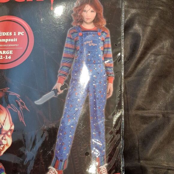 Chucky Costume Kids Large Halloween Boy Girl Scary Retro Jumpsuit  New - Picture 5 of 5